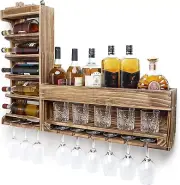 Wood Wine Rack Wall Mounted Wine Shelf Glass Holder Rack Wine Display Storage