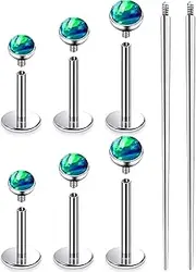 [Ruifan] Titanium Flat Back Lip Rings Externally Threaded Earrings Studs Nose Rings 20G 18G 16G Jeweled Round Opal Tragus Cartilage Lobe Rook Helix Conch Labret Medusa Piercing Jewelry for Women Men