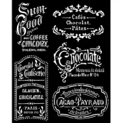 Stamperia COFFEE AND CHOCOLATE - PLATES - LABELS - MEDIA STENCIL - 20CM X 25CM