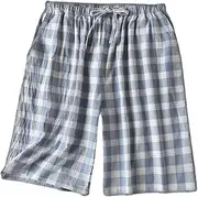 [Homgro] Men's Cotton Pajamas Shorts Plaid Printed Soft Pjs Short Cool Thin Comfy Casual Drawstring