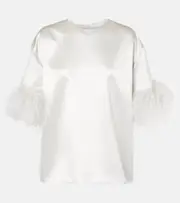 [Valentino] Valentino Feather-trimmed silk satin top AU 14 white