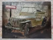 Jeep Willys MB Military Desert 3-D Oil Painting Hand Made Artwork Figurine Decor