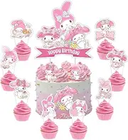 25 Pcs My Melody Cake Topper and Cupcake Toppers Set, Melody Birthday Party Supplies for Melody Birthday Decorations