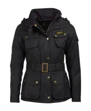 Barbour Logo Patch Belted-Waist Jacket UK10 black