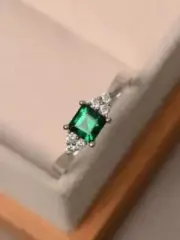 1.48 C Square Cut Natural Emerald Diamond Engagement Ring14K solid white gold