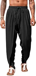 [Runcati] Men's Linen Harem Pants, Casual Elastic Waist Dhoti Trousers, One Size