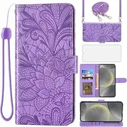 [Asuwish] Mobile Phone Case for Samsung Galaxy S24/S25 Plus S24+ 5G Case with Glass Film Screen Protector and Card Slot Foldable Leather Wallet Stand S24plus 24S S 24 + 24+ Mobile Phone Protective Case