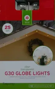 25 Clear Transparent G30 Globe String Lights Green Wire Indoor/Outdoor NIB