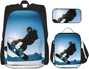 [CADREWY] Snowboarding Picture Print Travel Bag Adjustable Shoulder Straps Lunch Bag Pencil Case Large Capacity Bag, Black, One Size