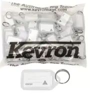 50 x Kevron Key Tags + Paper Inserts Clear White Key Ring Tag 56mm x 30m