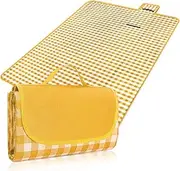 Rantizon Picnic Blanket Waterproof Picnic Rug Folding Large Picnic Blankets Compact Picnic Mat Lightweight Picnic Blankets with Waterproof Backing Yellow Gingham Picnic Blanket 200 x 220 cm