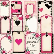 Valentine's Junk Journal Vintage Style Tags Lot, Scrapbooking Paper Crafts