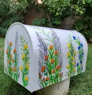 Locking Custom Hand Painted White Large Metal Mailbox, Multi Color Wild Flower