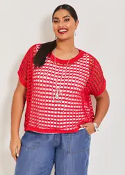[Virtuelle] Taking Shape Cotton Open Knit Crochet Top Size 18-20 in Rouge - Plus Size Women's Clothing Rouge