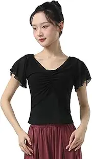 [Angcoco] Women's Elegant Short Sleeved Split Mesh Blouse