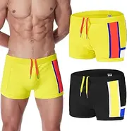 [HASWECHYS] Men's Swimwear Adjustable Drawstring Double Layer Lined Bulge Pouch Swim Trunks Swimsuit Square Leg 2Mul01 XL, X-Large