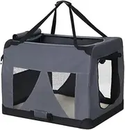 i.Pet Pet Carrier, 60 x 42 x 42cm 600D Oxford Medium Dog Crate Cat Carriers Foldable Bag Soft Sided Collapsible Travel Handbag Pets Products, Portable Removable Roof Cover Side Pocket Grey