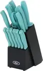 Oster Evansville 14 Pc Stainless Steel Kitchen Knife Cutlery Set W/Turquoise Han