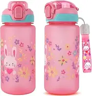 MHwan Children's Water Bottle, 600 ml, Robust and Shatterproof, Leak-Proof Drinking Bottle with Straw, BPA-Free, Portable and Beautiful Children's Water Bottle, Suitable for School, Travel