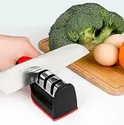 3 Stage Knife Sharpener, Professional Manual Sharpener for Sharpening Kitchen Knives, Helps Repair, Restore, Polish Blades, with a Non-Slip Base and a Soft-Touch Handle(Quick Sharpening)