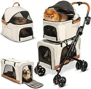 Double Pet Stroller with Detachable Carriers - Ideal for 2 Dogs or Cats - Compact & Convenient Design - Easy Assembly Double Dog Stroller - Cosmic Beige