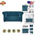 Stretch Velvet Loveseat Slipcover - Deep Teal, Machine Washable & Secure Fit
