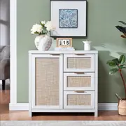 Hampstead Storage Cabinet/Buffet/Sideboard/Accent Cabinet with Rattan Drawers Pale Oak