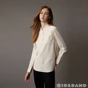 GIORDANO 女裝簡約亨利領襯衫 - 64 珍珠象白