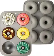 Ezranova 2PCS Silicon Doughnut Mould,Non-Stick, 6 Cavity Molds Doughnut Tray Donut Pan, Bagel Baking Tin, Biscuit Doughnut Maker, Bakeware (Grey)