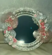 Shabby Chic Round Hand Embellished Mirror Rhinestone Encrusted Roses Flowers 10"