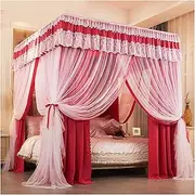 Princess Canopy Bedroom 4 Corner Post Canopy Curtains Princess Bed Canopy Double Embroidery Lace Mosquito Net Blackout Bed Curtains with Metal Bracket(Size:1.5×2m,Color:Bed Curtain)