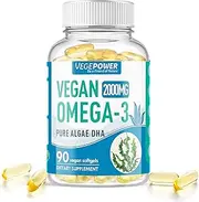 Vegan Omega 3 DHA Supplement, Fish Oil Alternative, 2000mg Algae Oil for Brain, Heart, Eyes Health, Immune System Support, Plant-Based, Non-GMO, Vegan DHA Prenatal Supplement - 90 Softgels