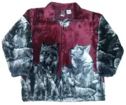 New Wolves Burgundy Plush Fleece Wolf Jacket Kids & Junior Sizes