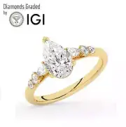 Pear Solitaire Labgrown Diamond Engagement Ring 14k Yellow Gold 3.40 Ct