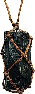 Ripple Stream Raw Tourmaline Crystal Healing Chakra Pendant Hand Braided Necklace Protection Negative Energy Cleanser Natural Stress Aid Soothe Mind Emotions Hand Knitted (Braided)