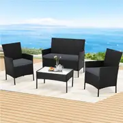 Gardeon 4 Seater Outdoor Sofa Set Wicker Setting Table Chair Furniture Black