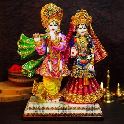 Big Size Marble Dust Radha Krishna Murti (1 Feet) | Handpainted Statue | Resin