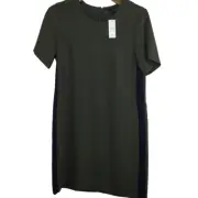 Ann Taylor Womens Short Sleeve Blue Side Stripe Shift Dress Green Career Size 8