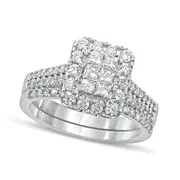 1.0 CT. T.W. Princess-Cut Composite Natural Diamond Rectangle Frame Bridal Engagement Ring Set in Solid 10K White Gold