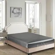 ForZzz Satin Fitted Sheet AU Size /2000 TC Wrinkle and Fade Resistant Bed Sheet/Soft Bottom Fitted Sheet/Fits Mattress Deep Pocket up to 35cm for Home & Hotel(King Single,Gray) -1 Piece