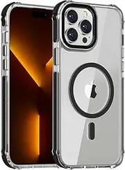 DEERLAMN Strong Magnetic Case for iPhone 15 Pro 6.1-Inch,[Compatible with Magsafe] Clear Slim Shockproof Protective Phone Cover for Women Men-Transparent+Black