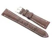 Genuine Croc Leather Mahogany w/white stitches silver buckle watch strap 20mm