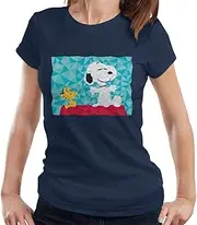 [Peanuts] Snoopy Woodstock Sitting On Kennel Geometric Women's T-Shirt