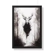 Wandeer Wandering Deer Skull Framed Poster dark surreal ink drawing 200 gsm