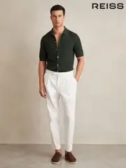 Reiss Dark Green Thames Textured Knit Button-Through Shirt (F18204) | $245