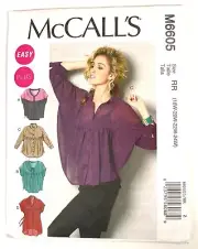 McCalls Pattern M6605 Easy Dolman Sleeve Yoked Button Front Blouse +Size 18W-24W