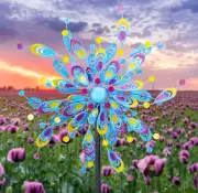 Large Metal Wind Spinner Kinetic Peacock Garden Sculpture Windmill Yard Art