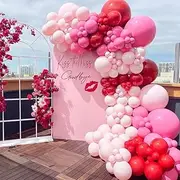 PEKGLOW 146 Pcs Valentine Balloon Garland Red Pink Balloon Garland Macaron Pink Red Pink Balloons Latex Balloons for Birthday Wedding Anniversary Party Decorations Valentines Day Party Supplies