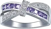 [Bigood] Women's Cross Crystal CZ Band Ring in Plated 925 Sterling Silver Purple