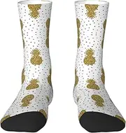 [EdWal] Soft Gold Glitter Pineapples Fruit print Moisture Wicking Socks Sports Socks for Men and Women Warm thermal Boot Hiking Socks